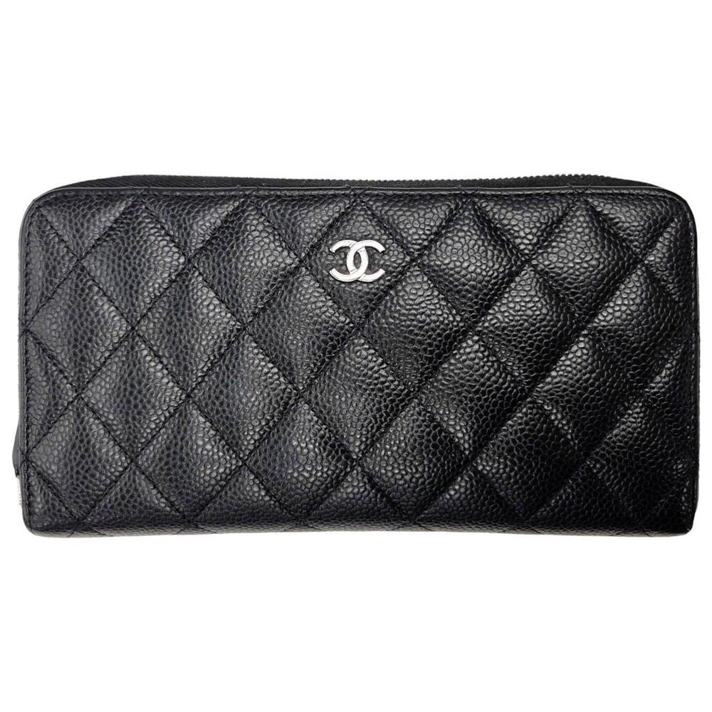 CHANEL AP0242 Matelassé Classic Zip Long Wallet, Black Caviar Leather, Men's ...
